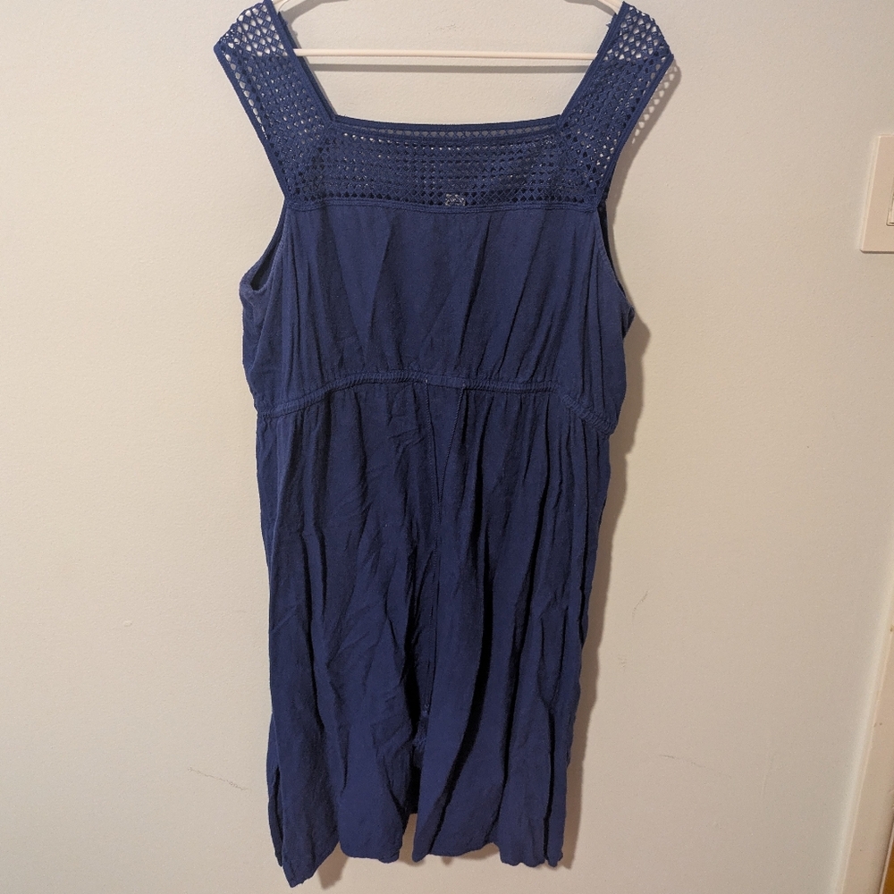 Old Navy Blue Crochet Sleeveless Yoke Linen Blend Midi Dress Size XL